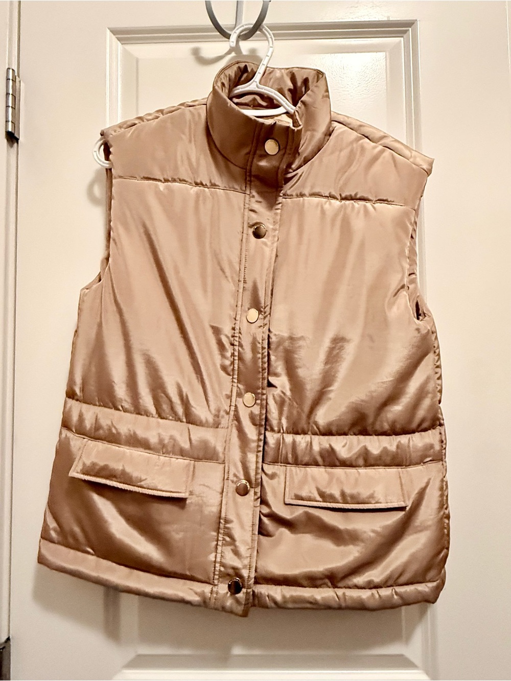 Michael Kors Quilted Sleeveless Puffer Vest in Tan